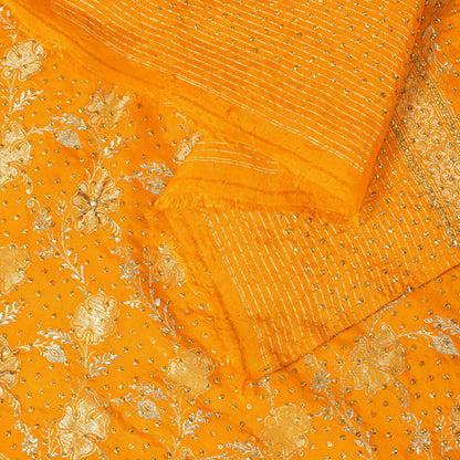 Sanskriti Vintage Yellow Pure Silk Dupatta/Stole Hand Embroidery-Woven Sequins