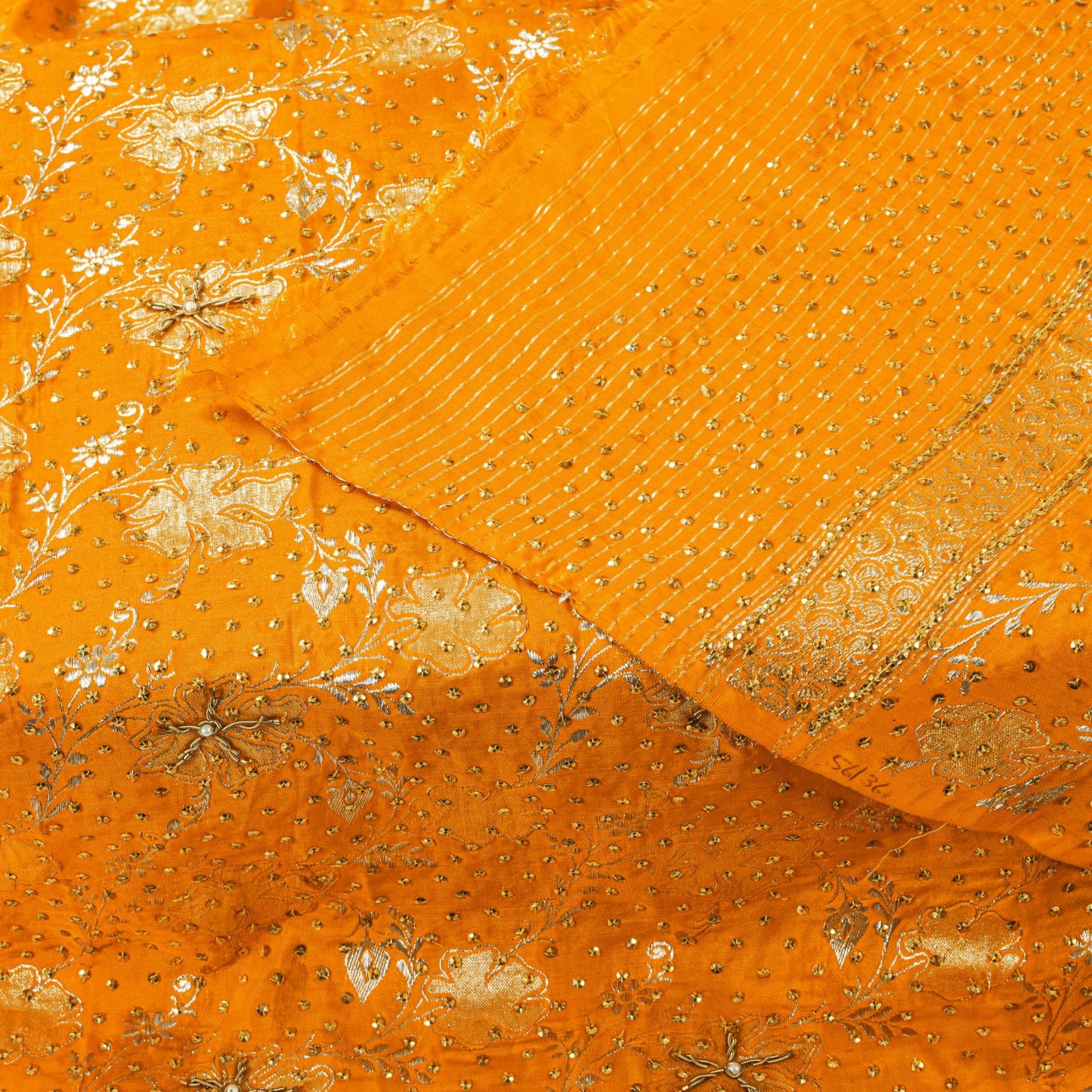 Sanskriti Vintage Yellow Pure Silk Dupatta/Stole Hand Embroidery-Woven Sequins