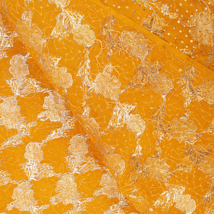 Sanskriti Vintage Yellow Pure Silk Dupatta/Stole Hand Embroidery-Woven Sequins
