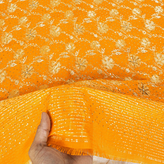 Sanskriti Vintage Yellow Pure Silk Dupatta/Stole Hand Embroidery-Woven Sequins