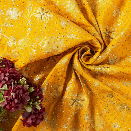 Sanskriti Vintage Yellow Pure Silk Dupatta/Stole Hand Embroidery-Woven Sequins