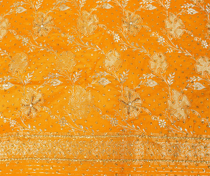 Sanskriti Vintage Yellow Pure Silk Dupatta/Stole Hand Embroidery-Woven Sequins