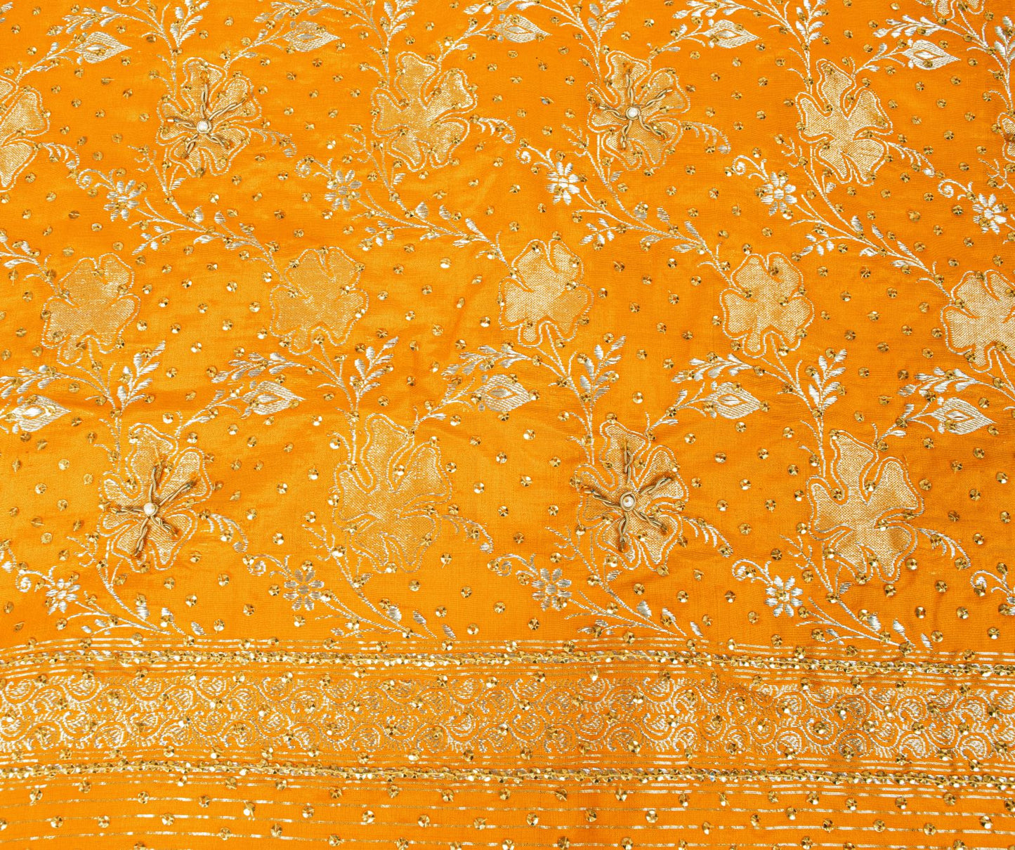 Sanskriti Vintage Yellow Pure Silk Dupatta/Stole Hand Embroidery-Woven Sequins