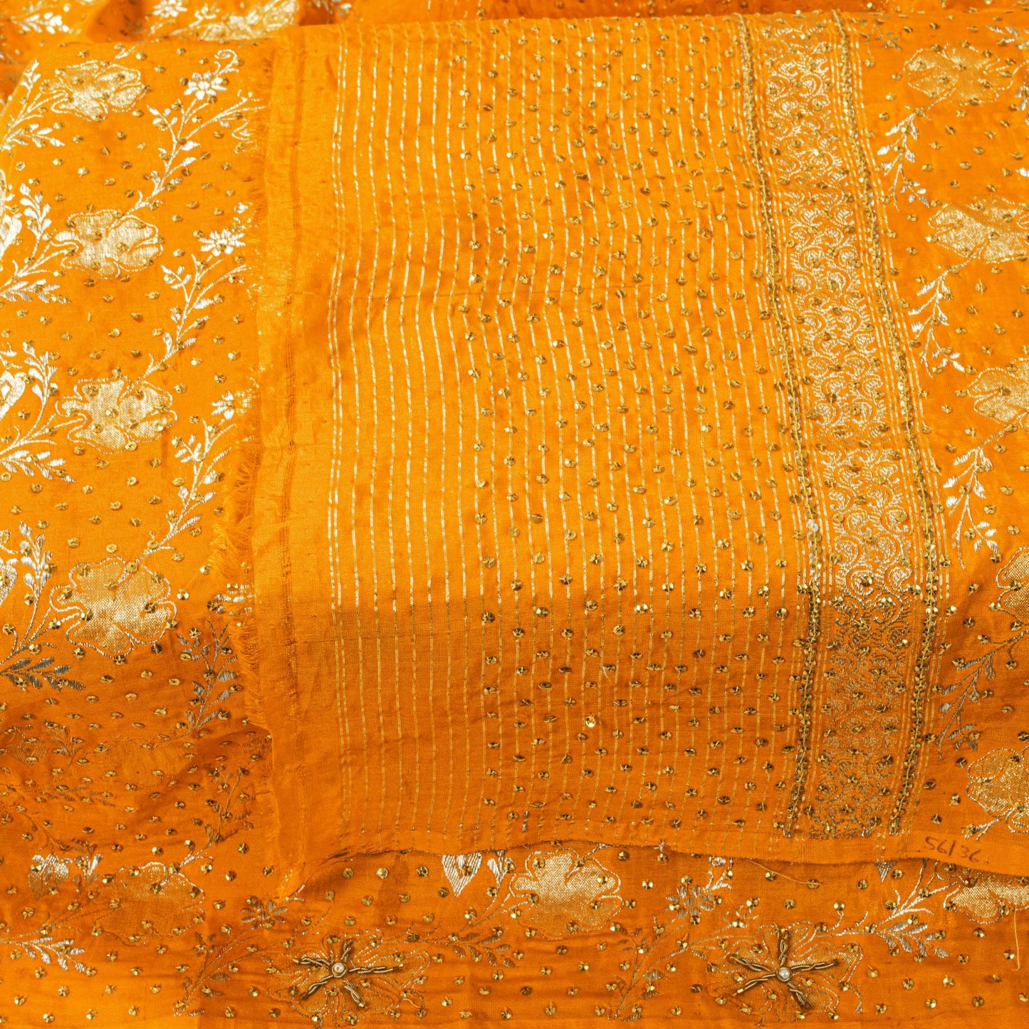Sanskriti Vintage Yellow Pure Silk Dupatta/Stole Hand Embroidery-Woven Sequins