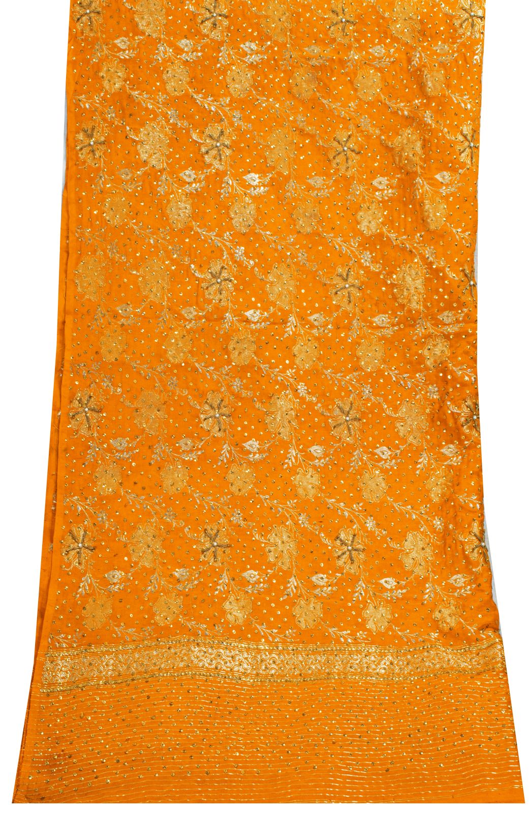 Sanskriti Vintage Yellow Pure Silk Dupatta/Stole Hand Embroidery-Woven Sequins