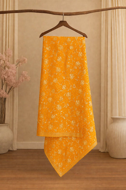 Sanskriti Vintage Yellow Pure Silk Dupatta/Stole Hand Embroidery-Woven Sequins