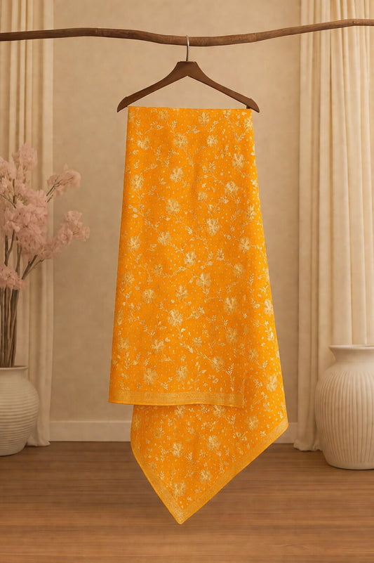 Sanskriti Vintage Yellow Pure Silk Dupatta/Stole Hand Embroidery-Woven Sequins