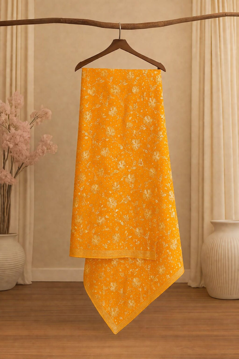 Sanskriti Vintage Yellow Pure Silk Dupatta/Stole Hand Embroidery-Woven Sequins