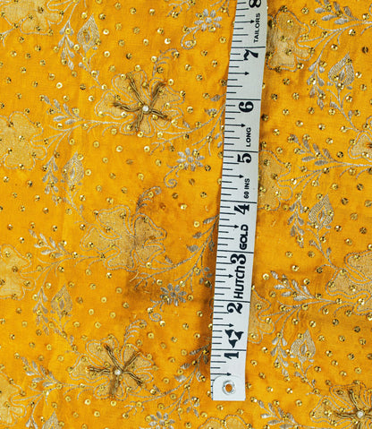 Sanskriti Vintage Yellow Pure Silk Dupatta/Stole Hand Embroidery-Woven Sequins
