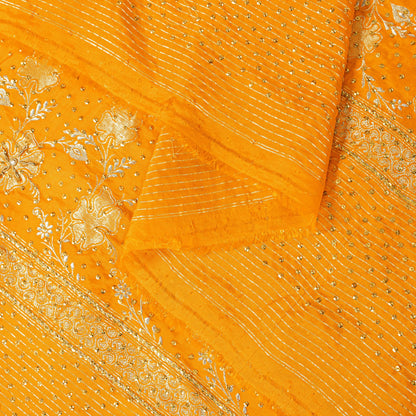 Sanskriti Vintage Yellow Pure Silk Dupatta/Stole Hand Embroidery-Woven Sequins