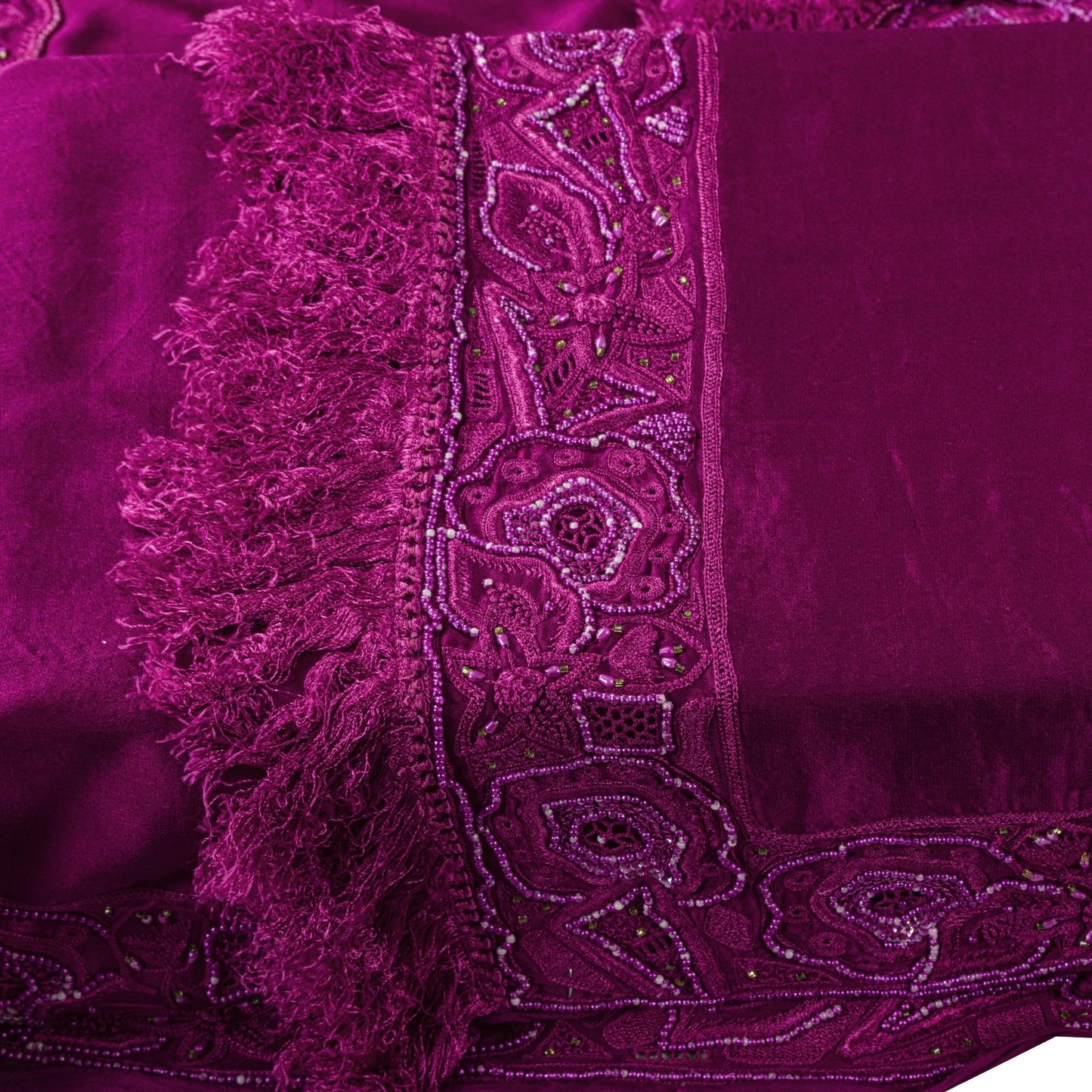 Sanskriti Vintage Magenta Pure Silk Dupatta Heavy Embroidery Floral Beaded Stole