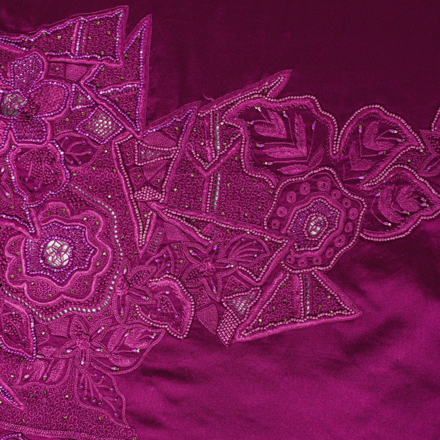 Sanskriti Vintage Magenta Pure Silk Dupatta Heavy Embroidery Floral Beaded Stole
