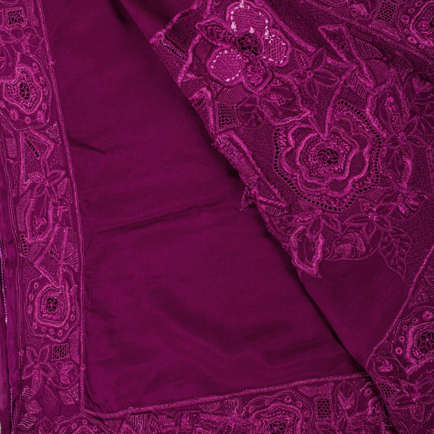 Sanskriti Vintage Magenta Pure Silk Dupatta Heavy Embroidery Floral Beaded Stole