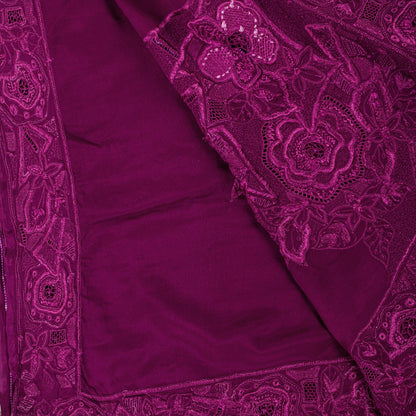 Sanskriti Vintage Magenta Pure Silk Dupatta Heavy Embroidery Floral Beaded Stole