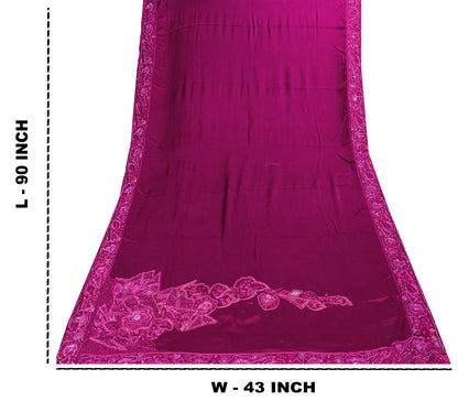 Sanskriti Vintage Magenta Pure Silk Dupatta Heavy Embroidery Floral Beaded Stole