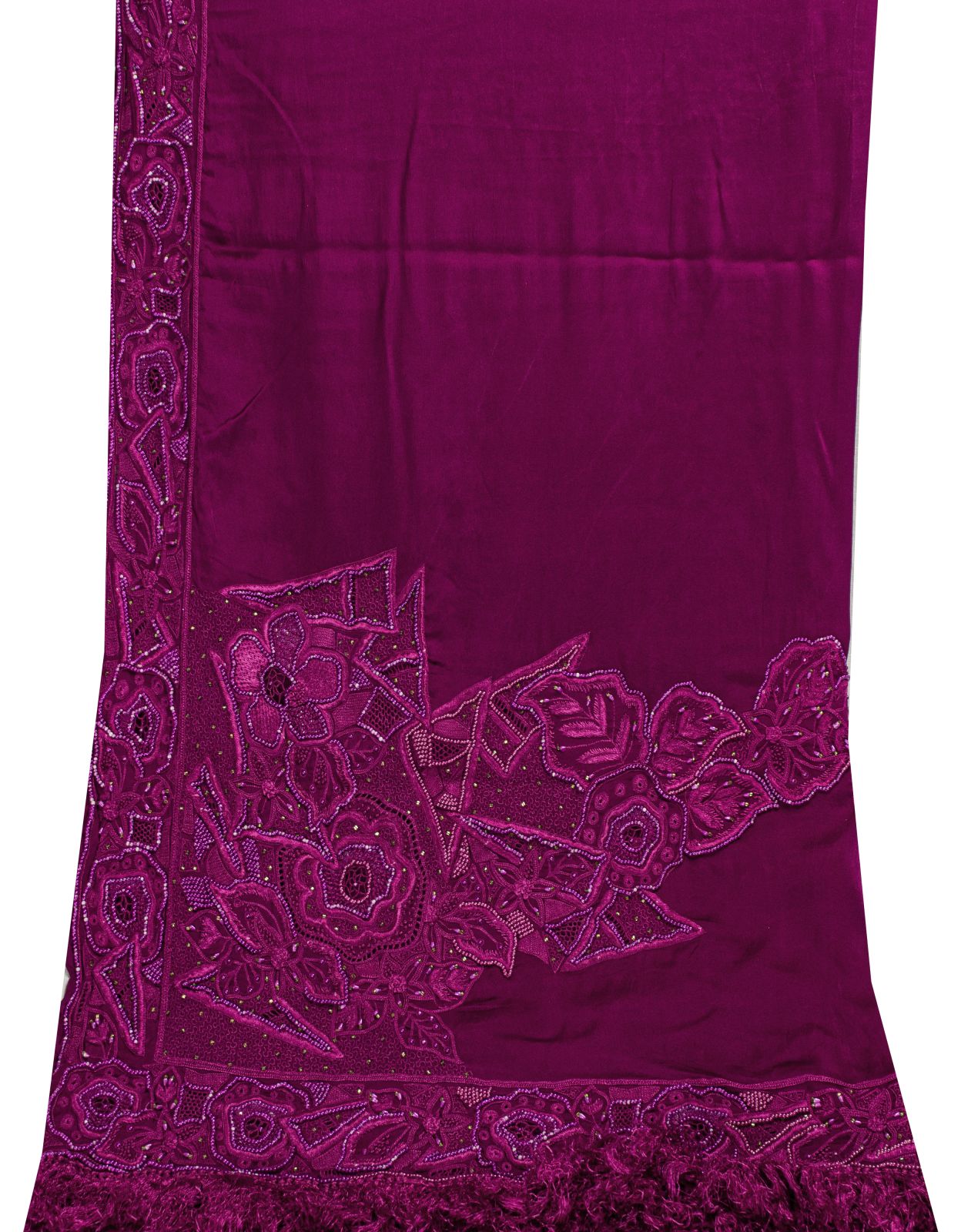 Sanskriti Vintage Magenta Pure Silk Dupatta Heavy Embroidery Floral Beaded Stole