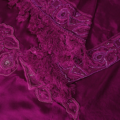 Sanskriti Vintage Magenta Pure Silk Dupatta Heavy Embroidery Floral Beaded Stole