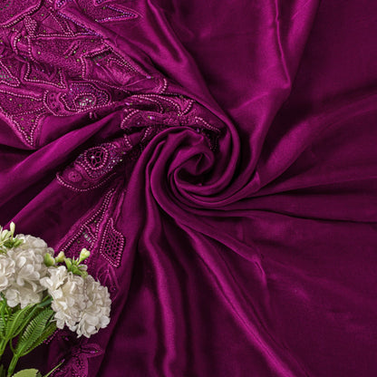 Sanskriti Vintage Magenta Pure Silk Dupatta Heavy Embroidery Floral Beaded Stole