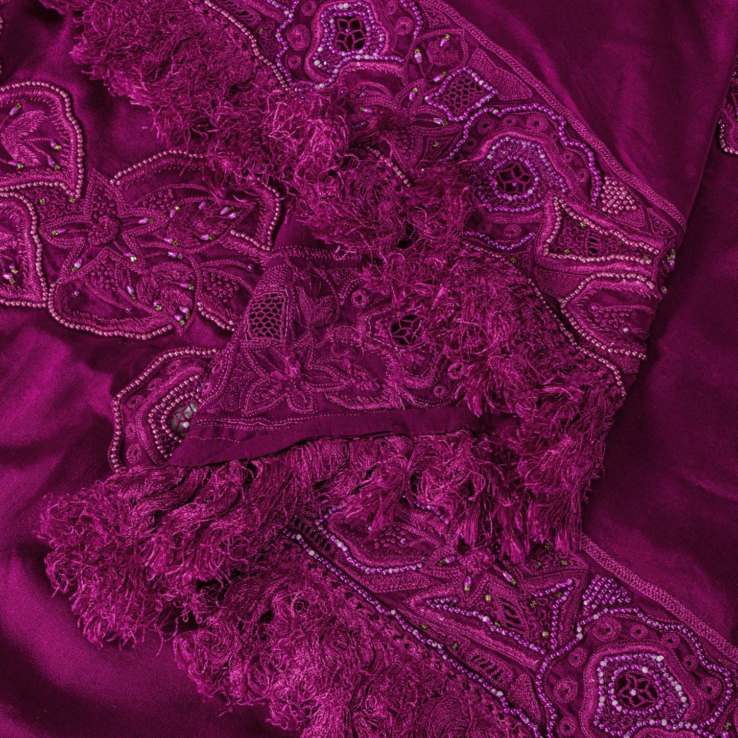 Sanskriti Vintage Magenta Pure Silk Dupatta Heavy Embroidery Floral Beaded Stole
