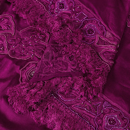 Sanskriti Vintage Magenta Pure Silk Dupatta Heavy Embroidery Floral Beaded Stole