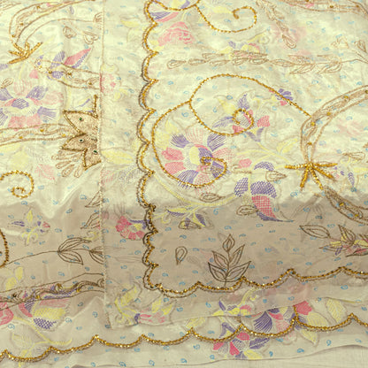 Sanskriti Vintage Cream Silk Organza Dupatta Floral Zari Embroidered Bead Stole