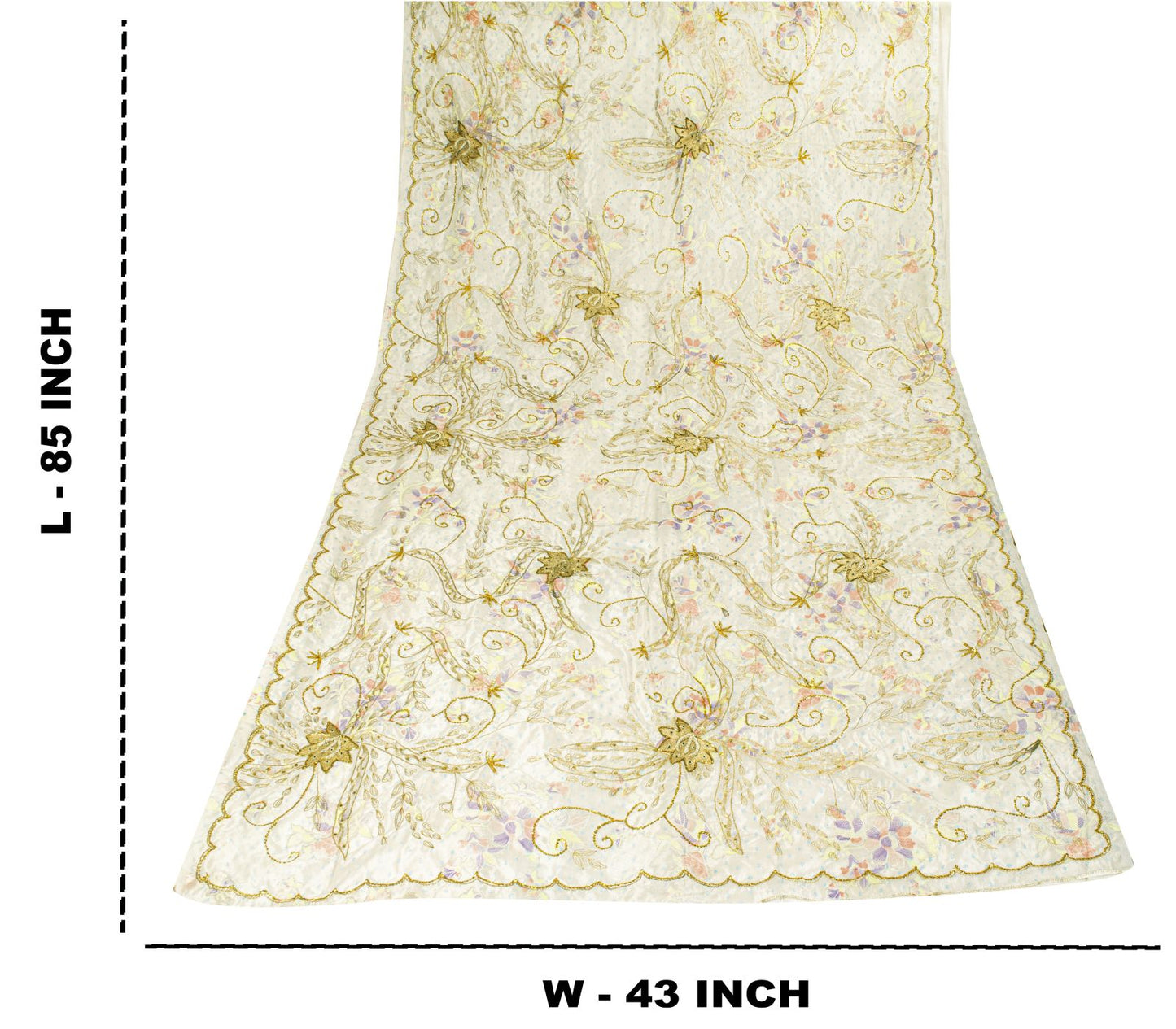 Sanskriti Vintage Cream Silk Organza Dupatta Floral Zari Embroidered Bead Stole