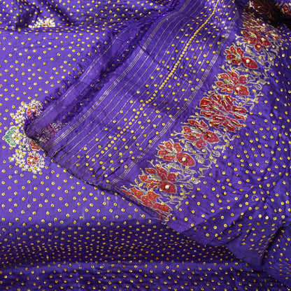 Sanskriti Vintage Purple Pure Silk Dupatta/Stole Brocade Woven-Handmade Zardozi