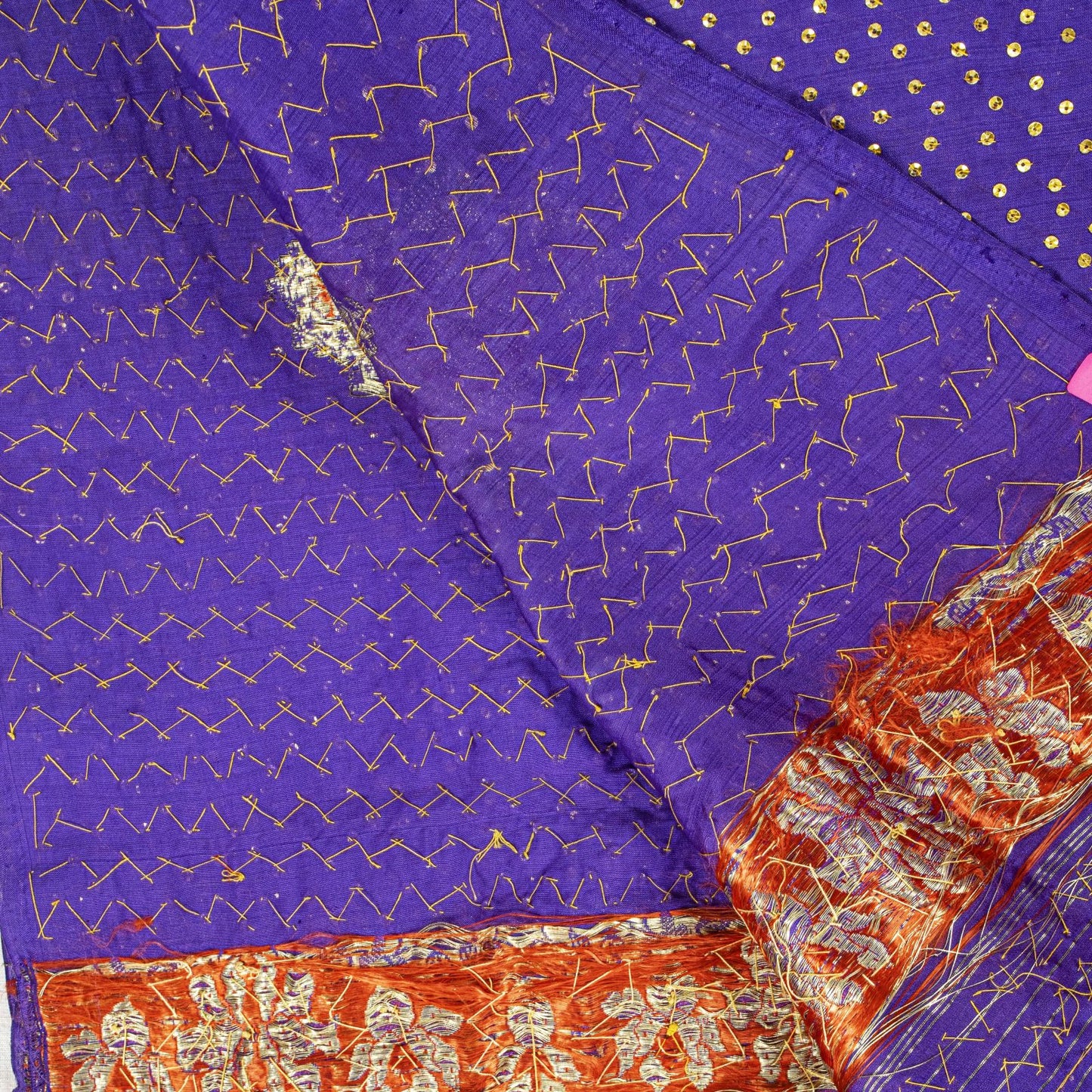 Sanskriti Vintage Purple Pure Silk Dupatta/Stole Brocade Woven-Handmade Zardozi