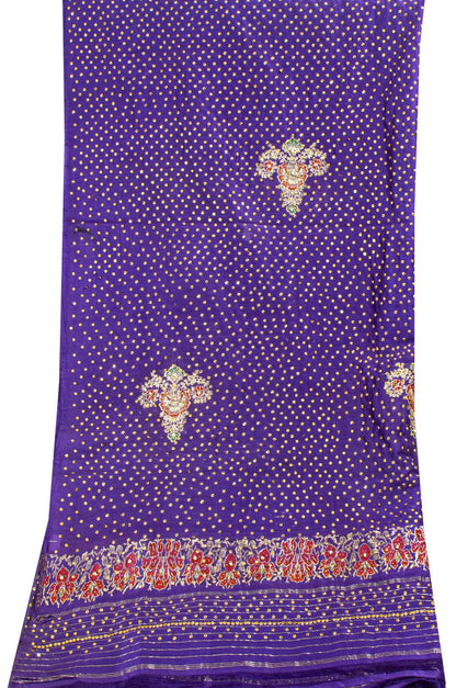 Sanskriti Vintage Purple Pure Silk Dupatta/Stole Brocade Woven-Handmade Zardozi