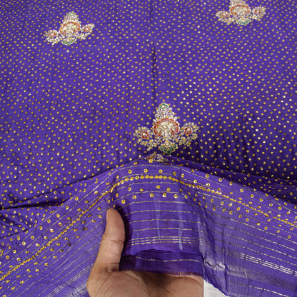 Sanskriti Vintage Purple Pure Silk Dupatta/Stole Brocade Woven-Handmade Zardozi
