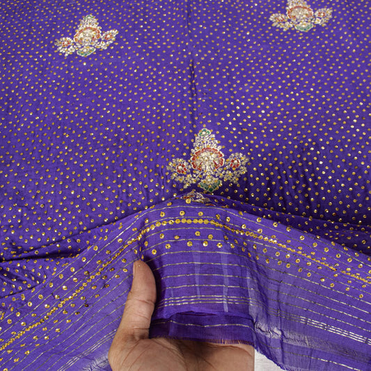 Sanskriti Vintage Purple Pure Silk Dupatta/Stole Brocade Woven-Handmade Zardozi