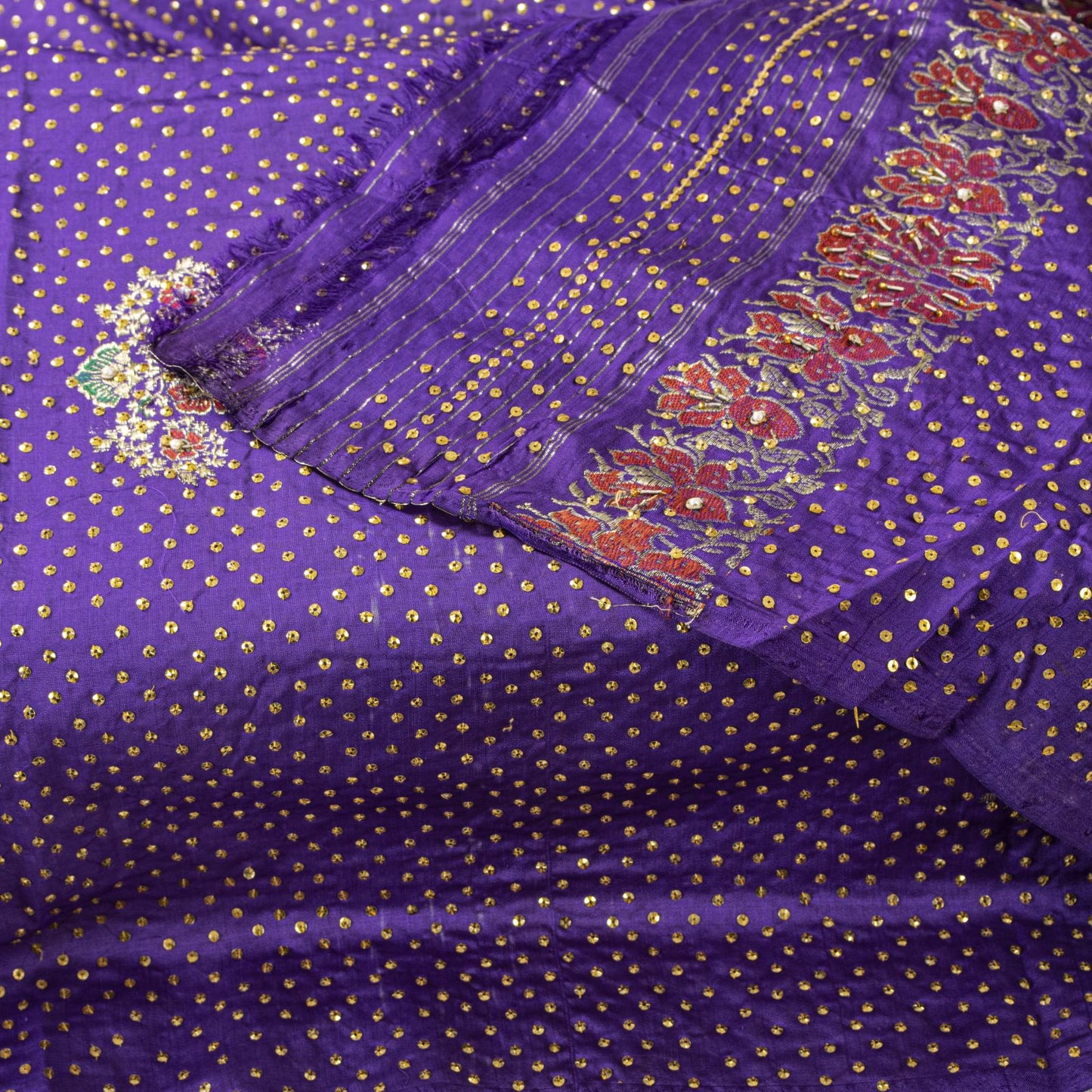 Sanskriti Vintage Purple Pure Silk Dupatta/Stole Brocade Woven-Handmade Zardozi