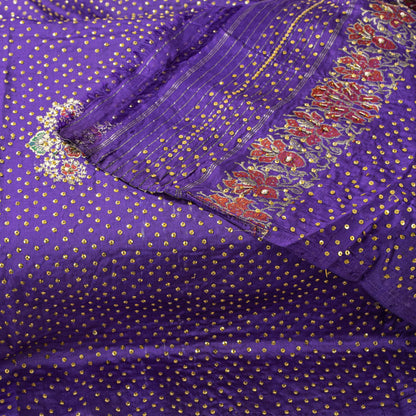 Sanskriti Vintage Purple Pure Silk Dupatta/Stole Brocade Woven-Handmade Zardozi