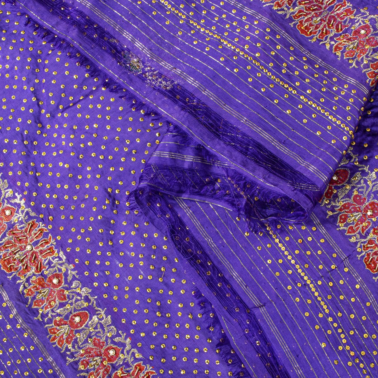 Sanskriti Vintage Purple Pure Silk Dupatta/Stole Brocade Woven-Handmade Zardozi