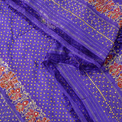 Sanskriti Vintage Purple Pure Silk Dupatta/Stole Brocade Woven-Handmade Zardozi