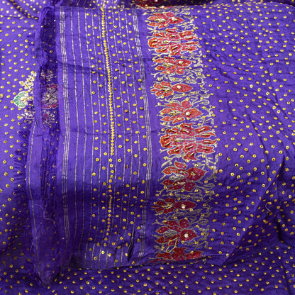 Sanskriti Vintage Purple Pure Silk Dupatta/Stole Brocade Woven-Handmade Zardozi