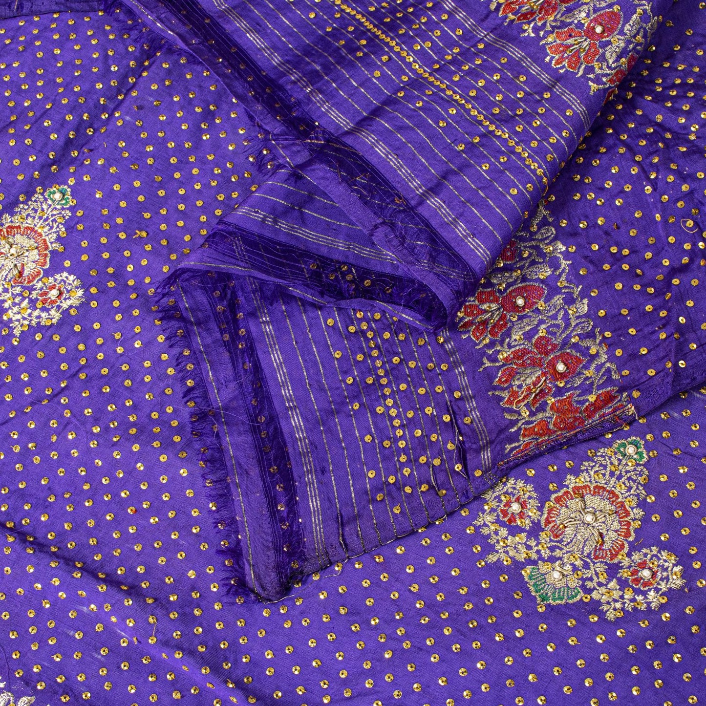 Sanskriti Vintage Purple Pure Silk Dupatta/Stole Brocade Woven-Handmade Zardozi