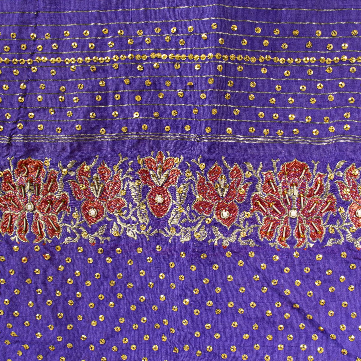 Sanskriti Vintage Purple Pure Silk Dupatta/Stole Brocade Woven-Handmade Zardozi