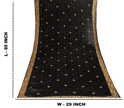Sanskriti Vintage Soft Black Pure Chiffon Dupatta/Stole Handembroidery Zari Bead