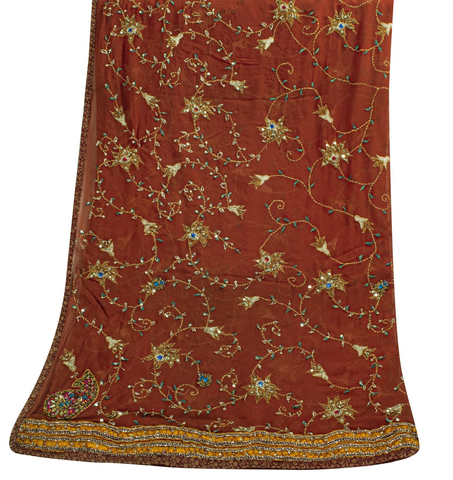 Sanskriti Vintage Brown Pure Georgette Dupatta/Stole Hand Embroidery ZardoziVeil