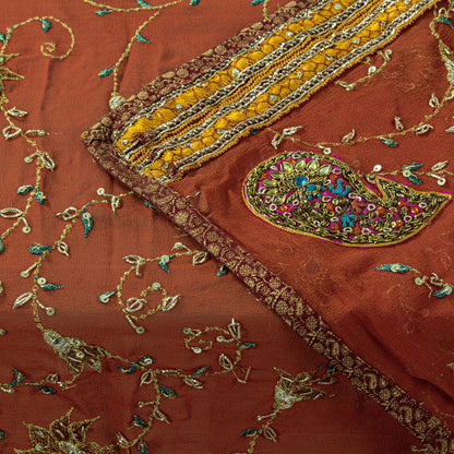 Sanskriti Vintage Brown Pure Georgette Dupatta/Stole Hand Embroidery ZardoziVeil