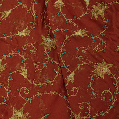 Sanskriti Vintage Brown Pure Georgette Dupatta/Stole Hand Embroidery ZardoziVeil