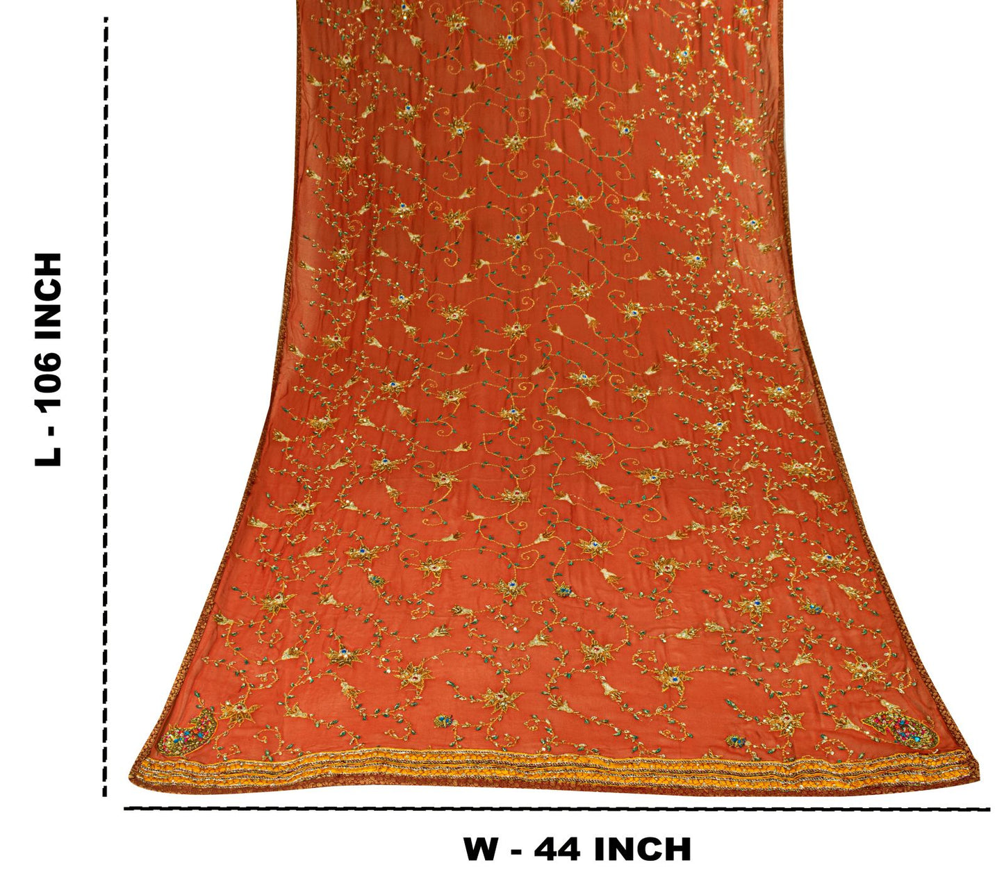 Sanskriti Vintage Brown Pure Georgette Dupatta/Stole Hand Embroidery ZardoziVeil