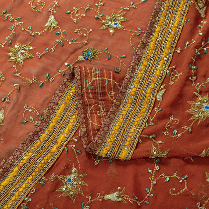 Sanskriti Vintage Brown Pure Georgette Dupatta/Stole Hand Embroidery ZardoziVeil