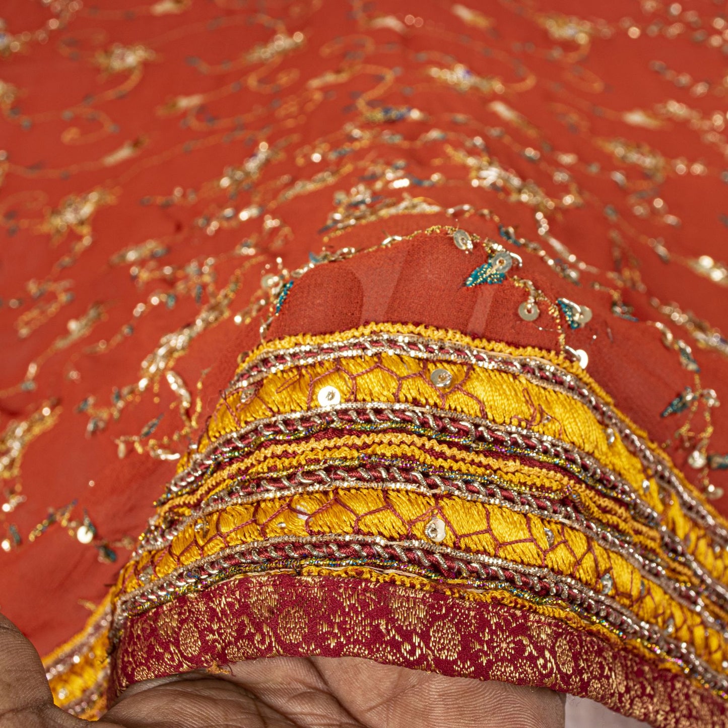 Sanskriti Vintage Brown Pure Georgette Dupatta/Stole Hand Embroidery ZardoziVeil
