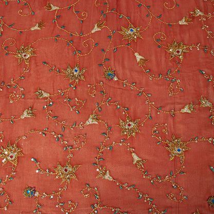Sanskriti Vintage Brown Pure Georgette Dupatta/Stole Hand Embroidery ZardoziVeil