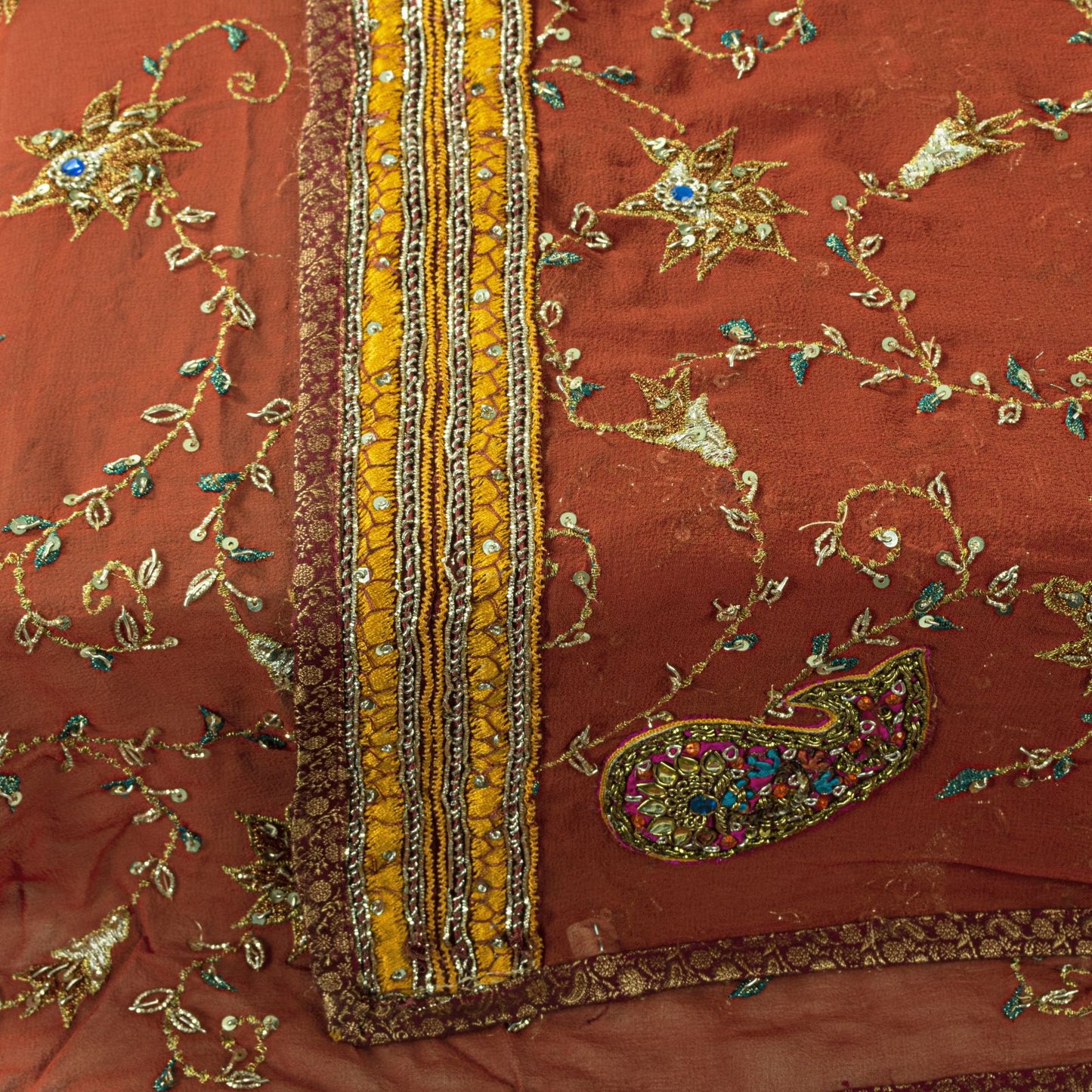 Sanskriti Vintage Brown Pure Georgette Dupatta/Stole Hand Embroidery ZardoziVeil