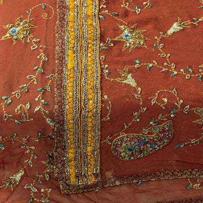 Sanskriti Vintage Brown Pure Georgette Dupatta/Stole Hand Embroidery ZardoziVeil