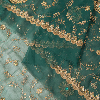 Sanskriti Vintage Green Georgette Dupatta/Stole Handembroidery Zari Zardozi Veil