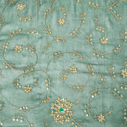 Sanskriti Vintage Green Georgette Dupatta/Stole Handembroidery Zari Zardozi Veil